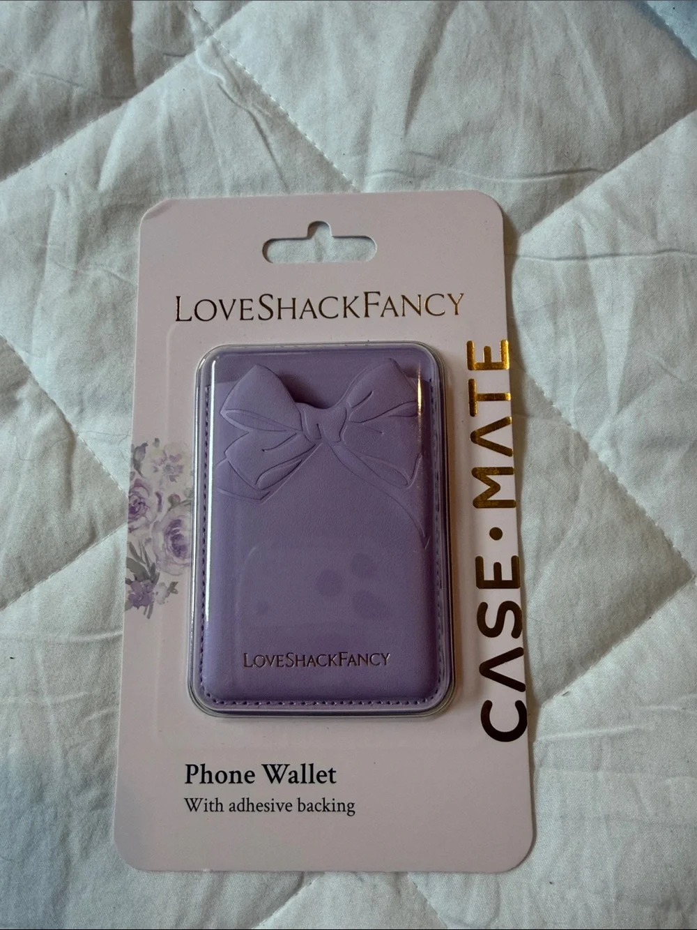 LoveShackFancy Lavender Adhesive Phone Wallet with Bow Accent